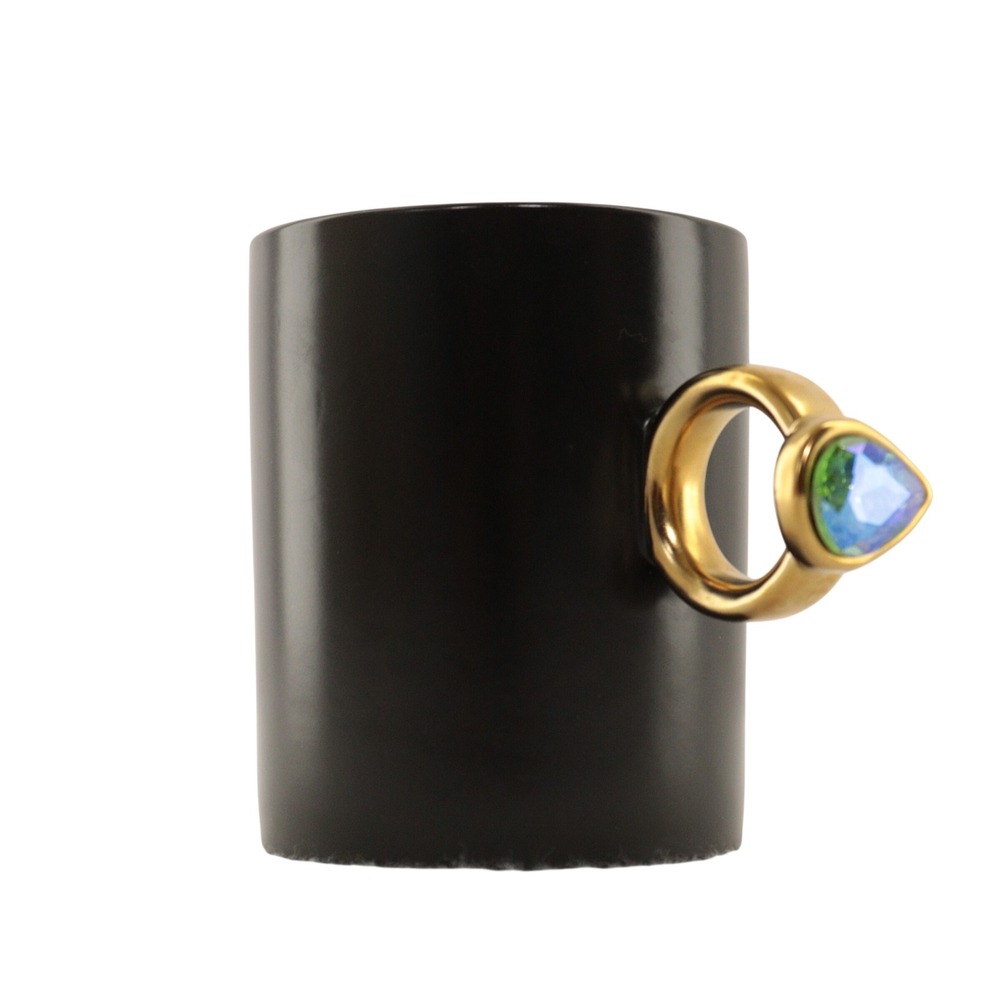 Lorna Maseko Black Ceramic Engagement Mug Gold Ring Handle Teardrop Stone EUC